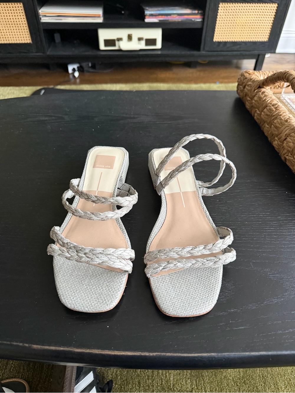 Dolce Vita Silver Braided Strap Square-Toe Sandals